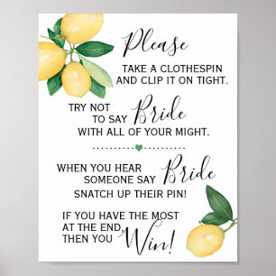 Clothespin Brautparty-Spiel Lemons Signieren Poster