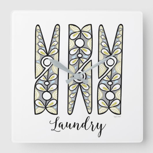 Clothespin Wall Clock Quadratische Wanduhr (Vorderseite)