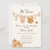 Clothsline Pumpkin Twins Baby Dusche Einladung (Vorderseite)