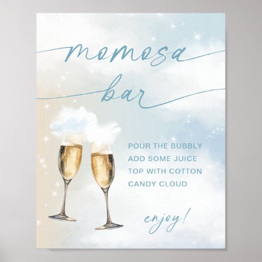 Cloud 9 Baby Dusche Blue Momosa Bar Sign Poster (Vorne)