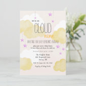 Cloud 9 Baby Dusche Einladung in Gold (Stehend Vorderseite)