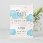 Cloud 9 Baby Dusche Einladung mit rosa Sternen (Stehend Vorderseite)