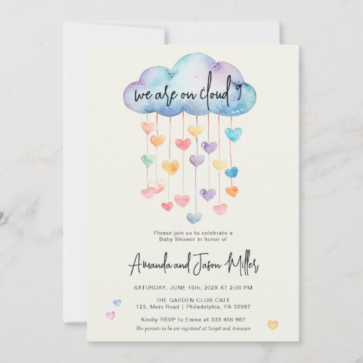 Cloud 9 Baby Dusche niedliche Herzen Save The Date (Vorderseite)