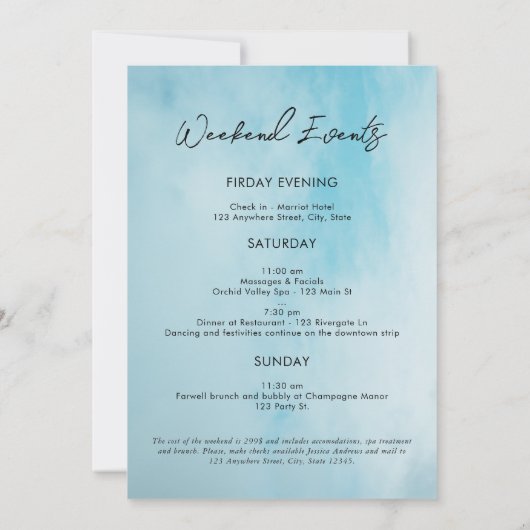 Cloud 9 Bachelorette Weekend Einladung (Rückseite)