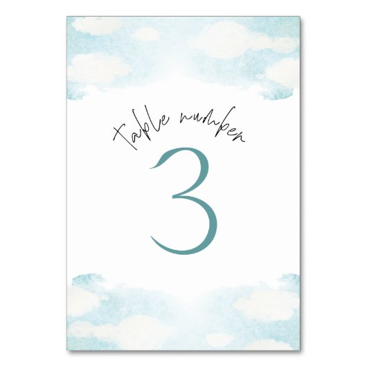 Cloud 9 - Blau-Weiß-Brautparty 3 Tischnummer (Vorderseite)