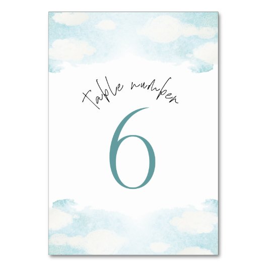 Cloud 9 - Blau-Weiß-Brautparty 6 Tischnummer (Rückseite)