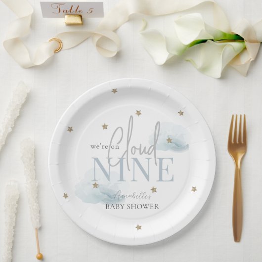 Cloud 9 Blue Clouds & Gold Stars Boy Baby Dusche Pappteller (Hochzeit)