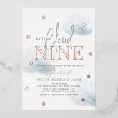 Cloud 9 Blue Clouds Watercolor Boy Baby Dusche Folieneinladung (Vorderseite)