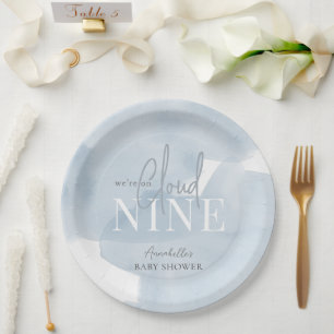 Cloud 9 Blue Sky Watercolor Boy Baby Dusche Pappteller