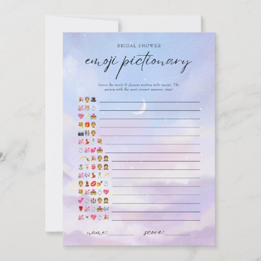 Cloud 9 Bridal Emoji Pictionary Game Card Einladung (Vorderseite)