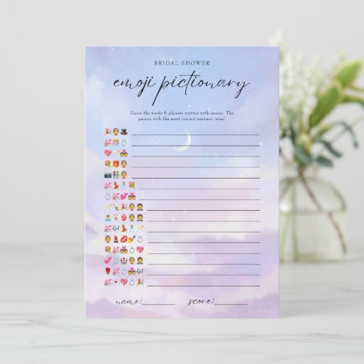Cloud 9 Bridal Emoji Pictionary Game Card Einladung (Stehend Vorderseite)