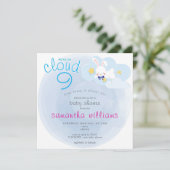 Cloud 9 einige Bunny Blue Oaster Boy Baby Dusche Einladung (Stehend Vorderseite)