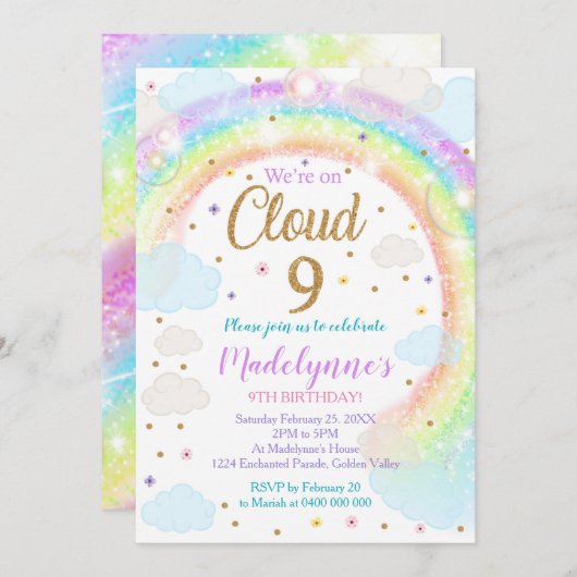Cloud 9 Einladung zu Regenbogenwolken Einladung (Vorne/Hinten)