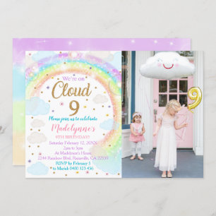 Cloud 9 Foto Einladung Regenbogen 9. Geburtstag