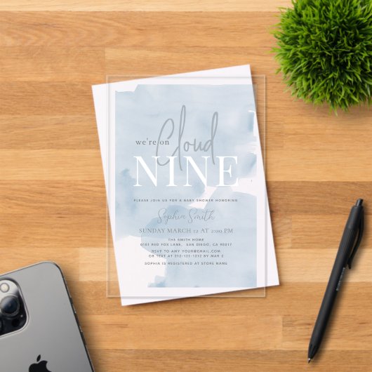 Cloud 9 Gold Stars Blue Boy Baby Dusche Acryleinladungen (Insitu (Einladungskarte))