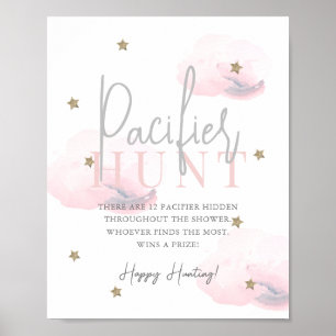 Cloud 9 Gold Stars Pink Baby Dusche Schnuller Jagd Poster