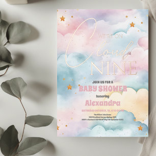 Cloud 9 Gold Stars Watercolor Babydusche Folieneinladung