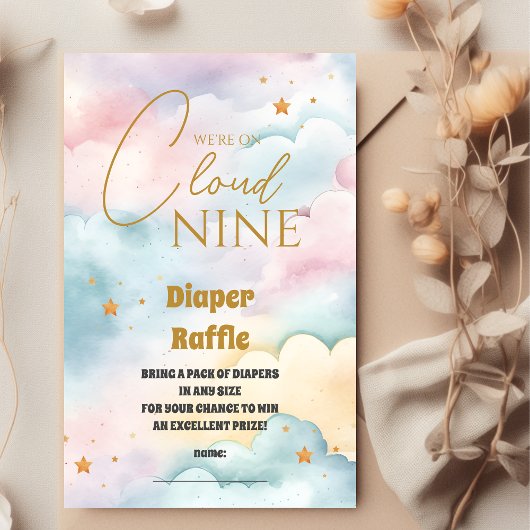 Cloud 9 Gold Stars Watercolor Diapper Raffle Begleitkarte