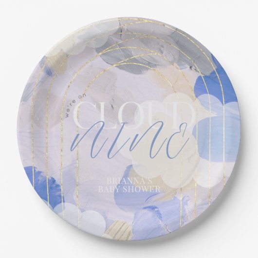Cloud 9 Gouache Paint Brush Stroke Baby Shower Pappteller (Vorderseite)