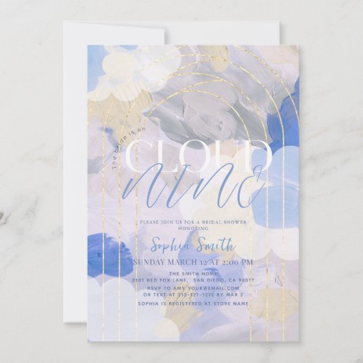 Cloud 9 Gouache Paint Brush Stroke Brautparty Einladung (Vorderseite)
