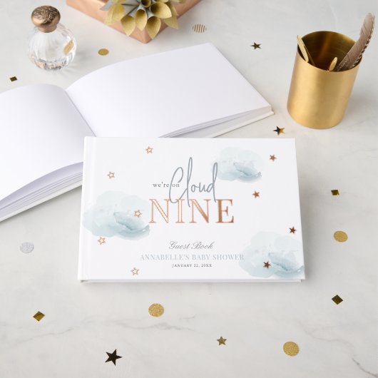 Cloud 9/Nine Blue Clouds Boy Baby Dusche Gästebuch (Vorderseite Offen)