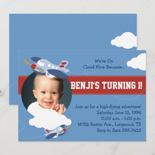 Cloud 9 - Party Einladung für das Flugzeug (Vorne/Hinten)