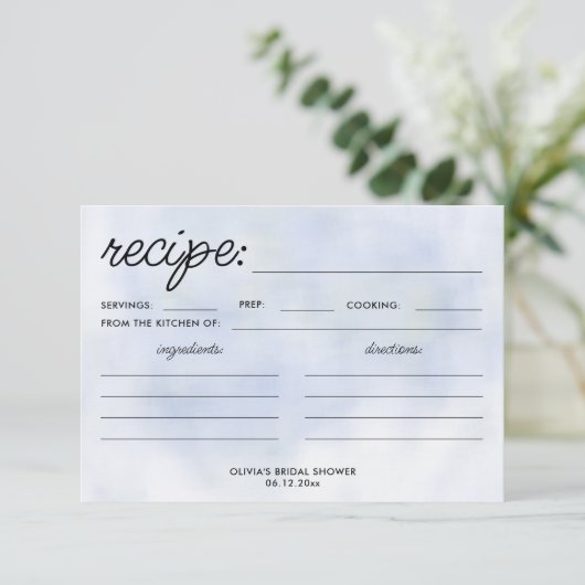 Cloud 9 Pastel Blue Sky Brautparty Rezept Card (Stehend Vorderseite)