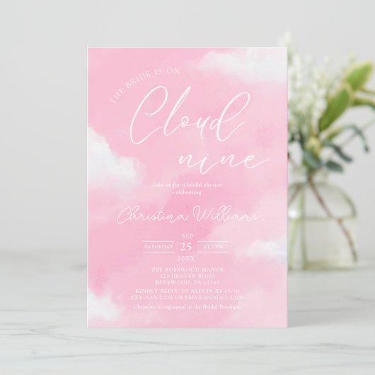 Cloud 9 Pink Bridal Dusche Einladung (Stehend Vorderseite)