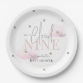 Cloud 9 Pink Clouds & Gold Stars Girl Baby Dusche Pappteller (Vorderseite)