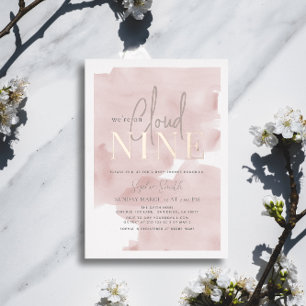 Cloud 9 Pinker Himmel Aquarell Mädchen Baby Shower Folieneinladung