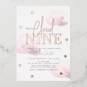Cloud 9 Rosa Wolken Aquarell Mädchen Baby Shower Folieneinladung