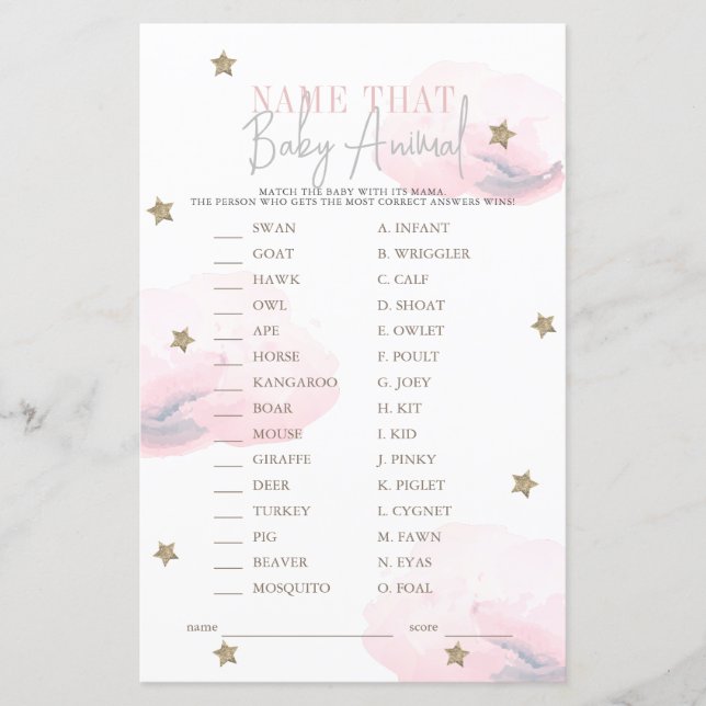 Cloud 9 Star Pink Baby Dusche Name the Baby Animal (Vorderseite)