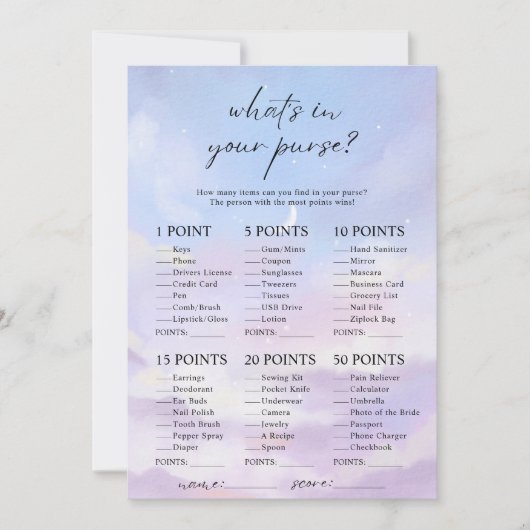 Cloud 9 Was ist in eurem Purse-Brautparty-Spiel? Einladung (Vorderseite)