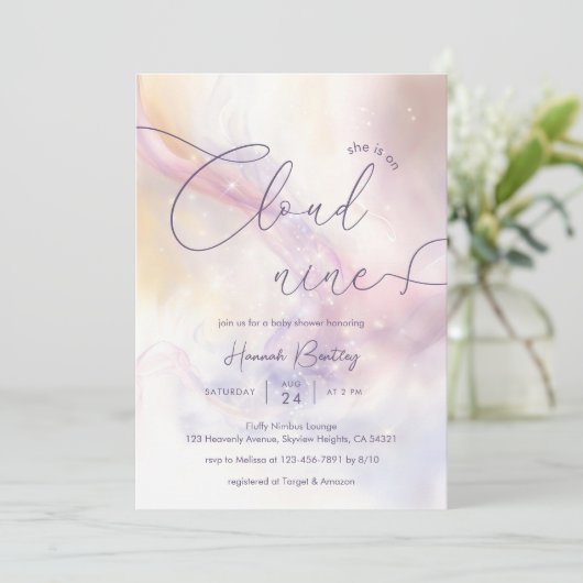 Cloud 9 Watercolor Babydusche Einladung (Stehend Vorderseite)