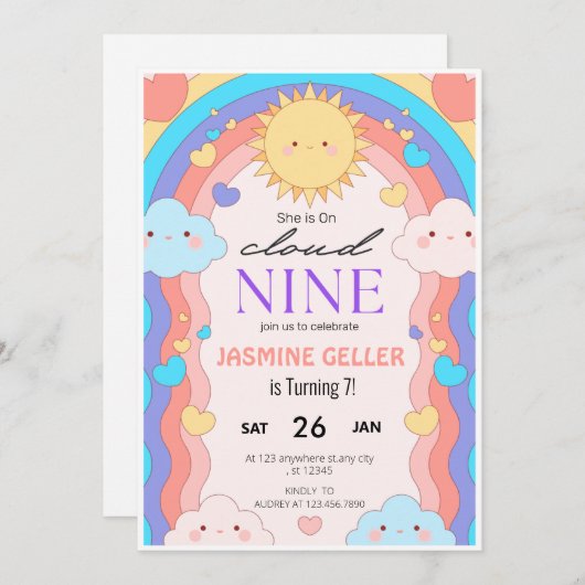 Cloud 9 zum Geburtstag Einladung (Vorne/Hinten)
