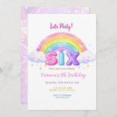 Cloud and Rainbow 6th Birthday Party Einladung (Vorne/Hinten)