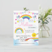 Cloud and Rainbow Children Geburtstagsparty Einladung (Stehend Vorderseite)