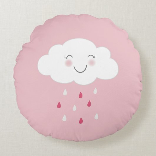 Cloud and Raindrops Pink Baby Rundes Kissen (Vorderseite)
