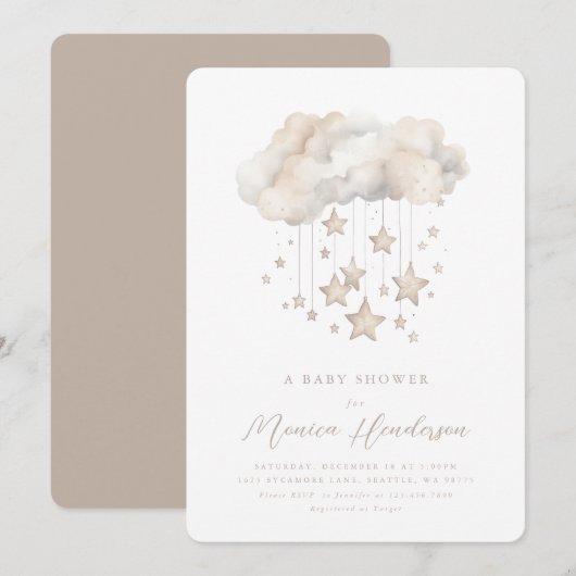 Cloud and Stars Kinderdusche Einladung (Vorne/Hinten)