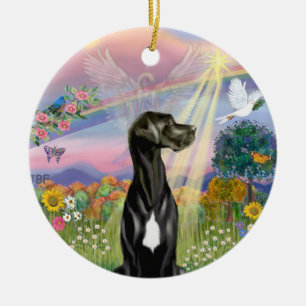 Cloud Angel - Black Great Dane (Natürliche Ohren) Keramik Ornament