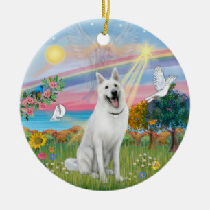 Cloud Angel - White German Shepherd Keramik Ornament