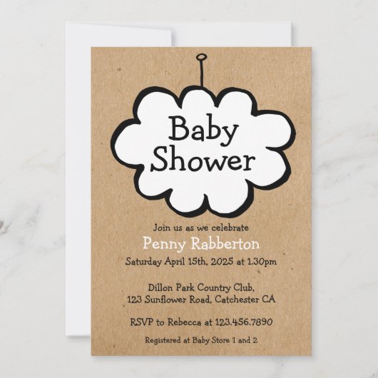 Cloud auf einer String Rustic Kraft Baby Dusche Einladung (Vorderseite)