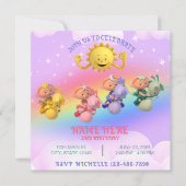 Cloud Babies Sun Pastel Rainbow Birthday Einladung (Vorderseite)