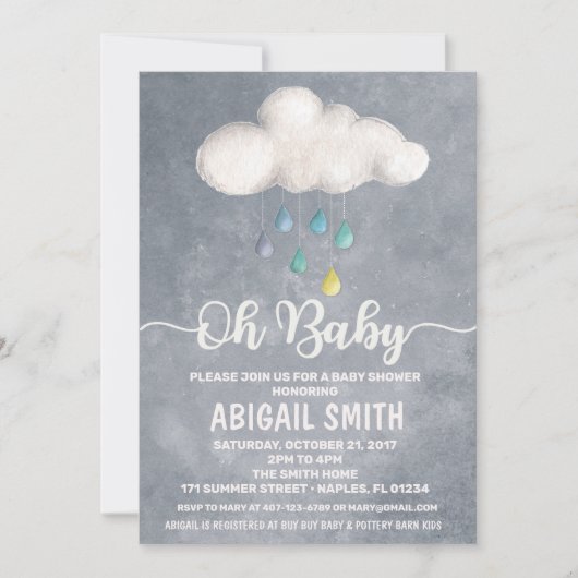 Cloud Baby Dusche Einladung Raindrop Liebe (Vorderseite)