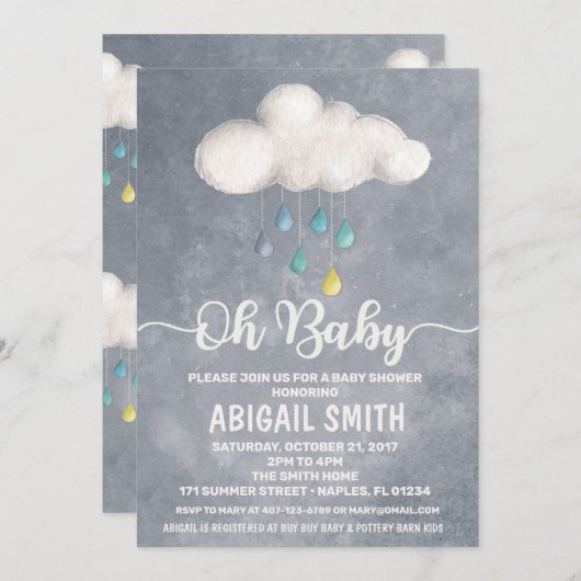 Cloud Baby Dusche Einladung Raindrop Liebe (Vorne/Hinten)