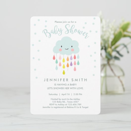 Cloud Baby Shower Einladung Raindrop Liebe (Stehend Vorderseite)