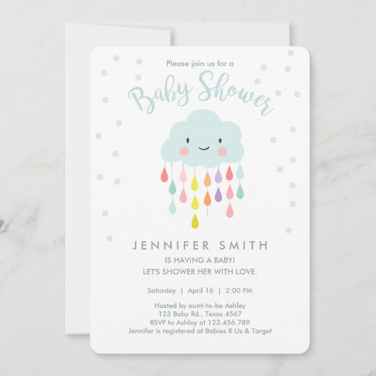 Cloud Baby Shower Einladung Raindrop Liebe (Vorderseite)