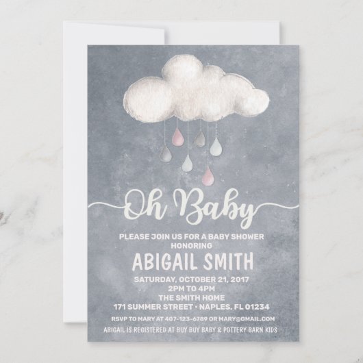 Cloud Baby Shower Einladung Raindrop Liebe (Vorderseite)