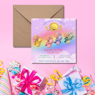 Cloud Babys Sonne Pastell Regenbogen Geburtstag Einladung
