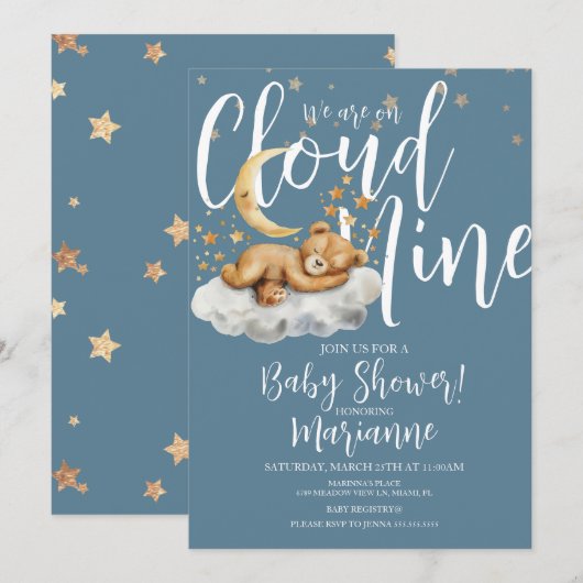  Cloud Bear Boy Stars Baby Shower  Invitation Einladung (Vorne/Hinten)